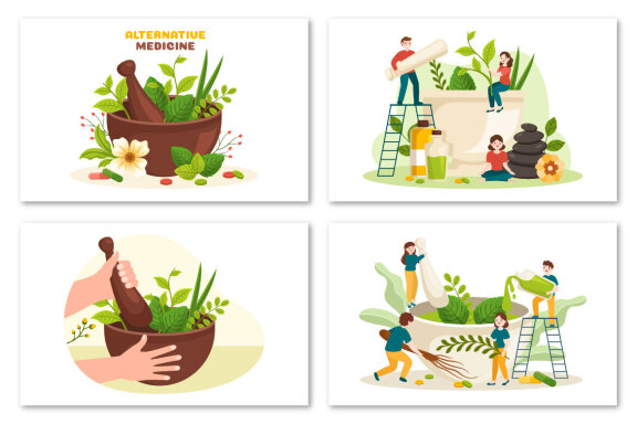 12 Alternative Medicine or Herbal Cure Illustration