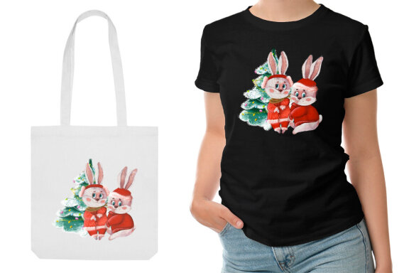 Christmas rabbit sublimation clipart. Winter watercolor hare