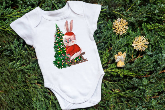 Christmas rabbit sublimation clipart. Winter watercolor hare
