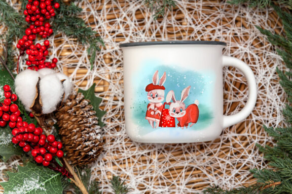 Christmas rabbit sublimation clipart. Winter watercolor hare
