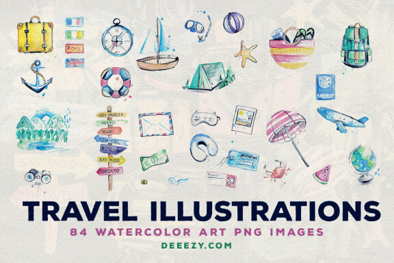 84 Free Travel Watercolor Illustrations