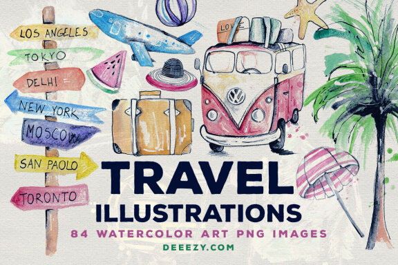 84 Free Travel Watercolor Illustrations