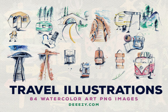 84 Free Travel Watercolor Illustrations