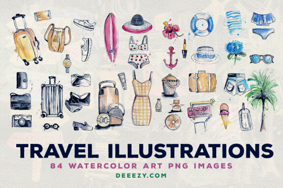 84 Free Travel Watercolor Illustrations