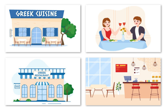 11 Greek Cuisine Restaurant Illustration