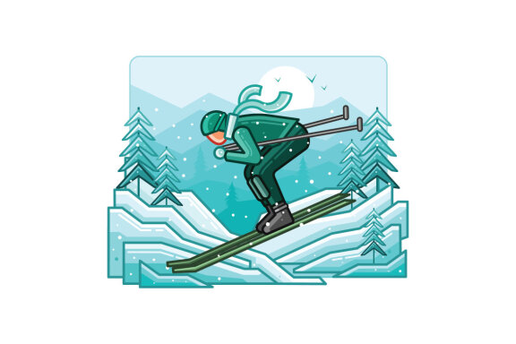 Snowboarder Winter Line Illustration