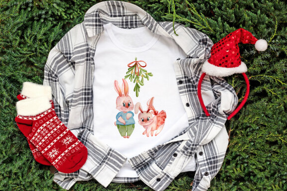 New Year symbol rabbit 2023, Christmas watercolor clipart