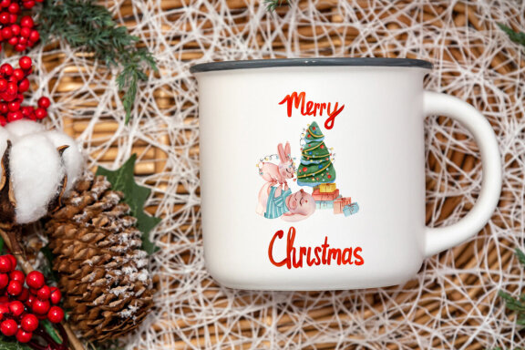 New Year symbol rabbit 2023, Christmas watercolor clipart
