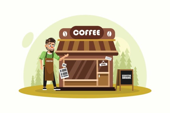 Street Coffee Shop Vector Illustration