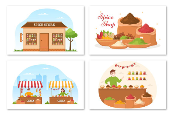 12 Spice Shop and Seasoning Illustration