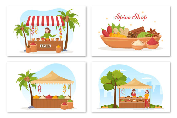 12 Spice Shop and Seasoning Illustration