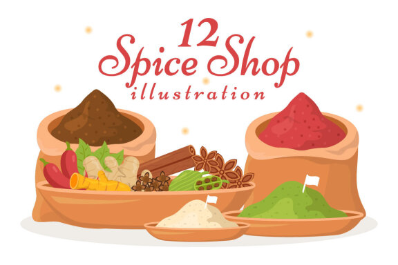 12 Spice Shop and Seasoning Illustration