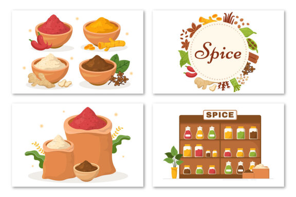 12 Spice Shop and Seasoning Illustration