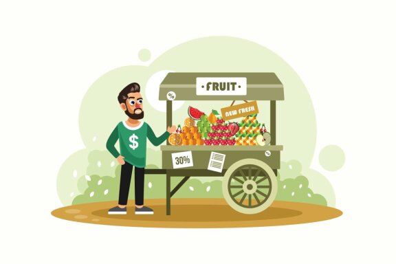 Street Fruit Seller Vector Illustration