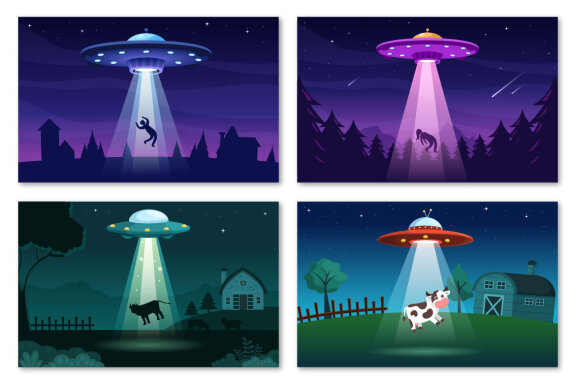 14 UFO Flying Spaceship Illustration