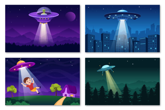 14 UFO Flying Spaceship Illustration