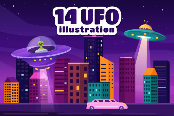 14 UFO Flying Spaceship Illustration