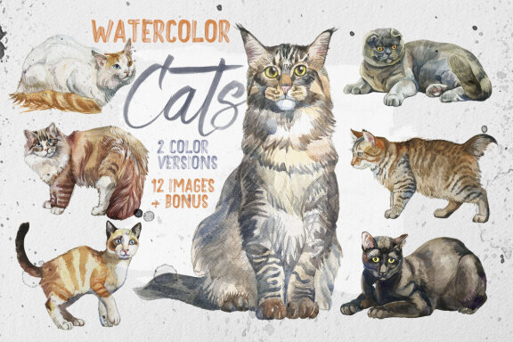 Beautiful Realistic Watercolor Cats