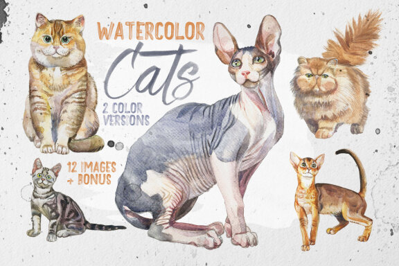 Beautiful Realistic Watercolor Cats