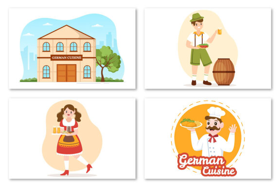 10 German Food and Drinks Illustration