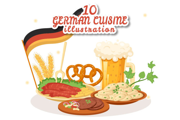 10 German Food and Drinks Illustration