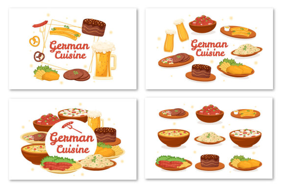 10 German Food and Drinks Illustration
