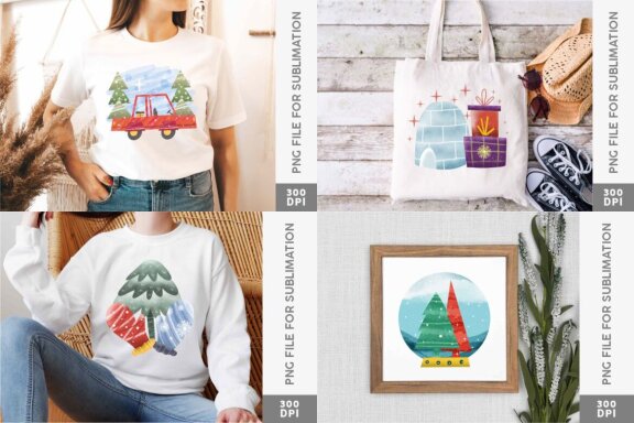 Hand Drawn Christmas Watercolor PNG Clipart Bundle