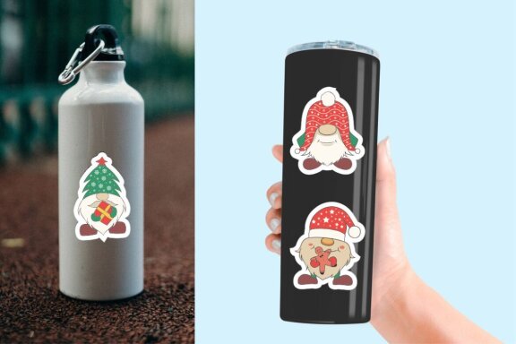 Cute Santa Gnome Stickers, Christmas Gnome Printable Sticker
