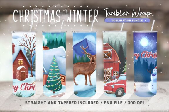 Christmas Winter Tumbler Wrap Sublimation, Winter Tumbler Wrap Designs