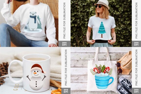 Christmas Winter Clipart PNG Bundle, Christmas Sublimation