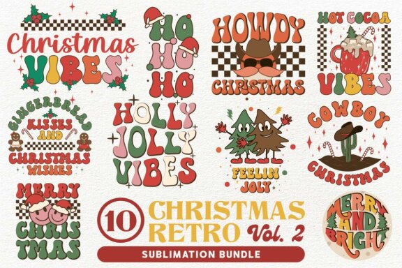 Retro Christmas Sublimation Design VOL 2, Christmas Tshirt Designs