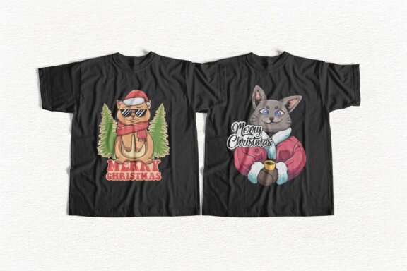 Christmas T-shirt Designs Bundle, Christmas Santa Illustration Vector