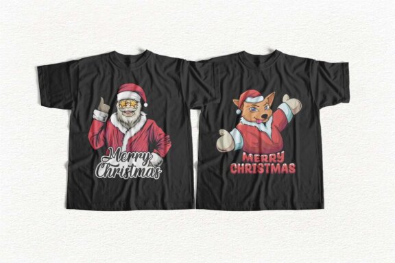 Christmas T-shirt Designs Bundle, Christmas Santa Illustration Vector