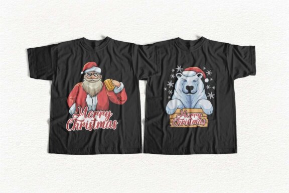 Christmas T-shirt Designs Bundle, Christmas Santa Illustration Vector