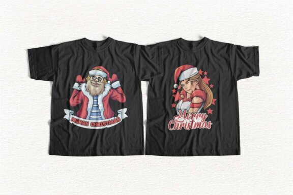 Christmas T-shirt Designs Bundle, Christmas Santa Illustration Vector