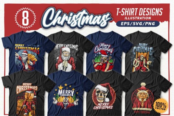Christmas Santa T-shirt Designs Bundle, Christmas illustration Vector, Funny Christmas