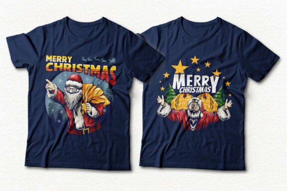 Christmas Santa T-shirt Designs Bundle, Christmas illustration Vector, Funny Christmas