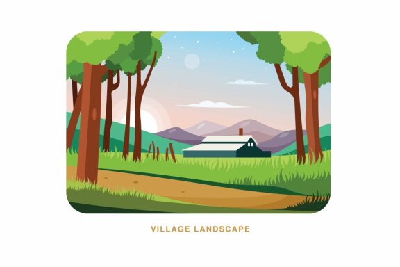 Village Landscape Vector Illustration