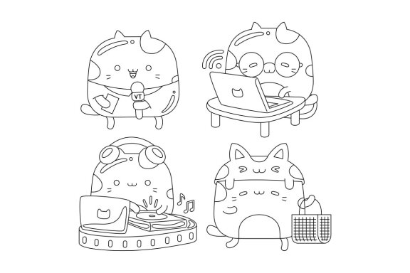 Cute Cat Character Line Art Pack #03