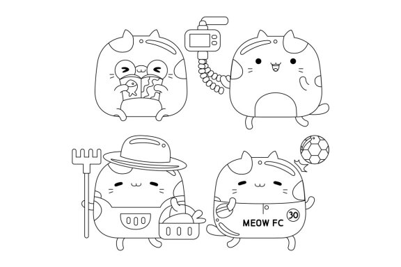 Cute Cat Character Line Art Pack #06