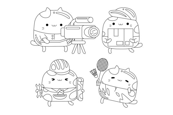 Cute Cat Character Line Art Pack #07
