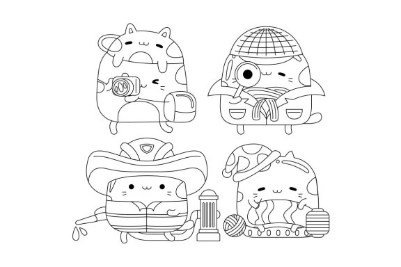 Cute Cat Character Line Art Pack #08