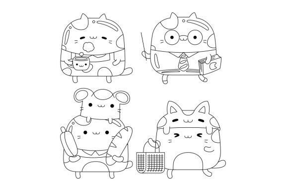 Cute Cat Character Line Art Pack #11