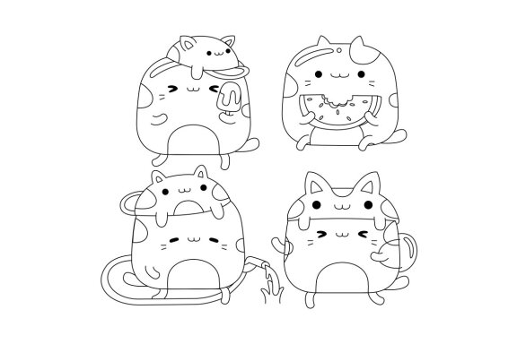 Cute Cat Character Line Art Pack #12