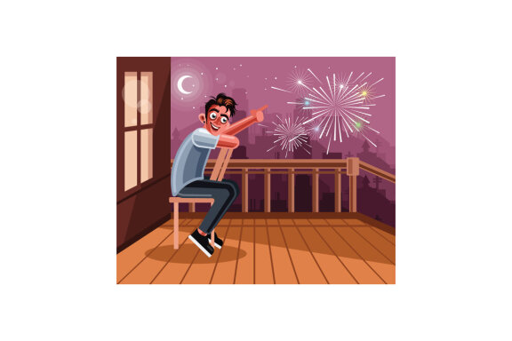 Watching Fireworks Graphics Illustration