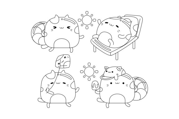 Cute Cat Character Line Art Pack #14