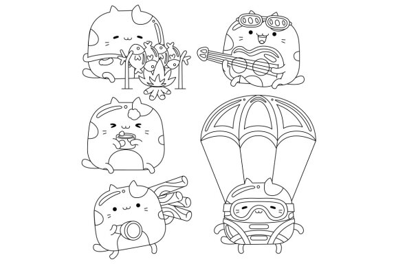 Cute Cat Character Line Art Pack #15