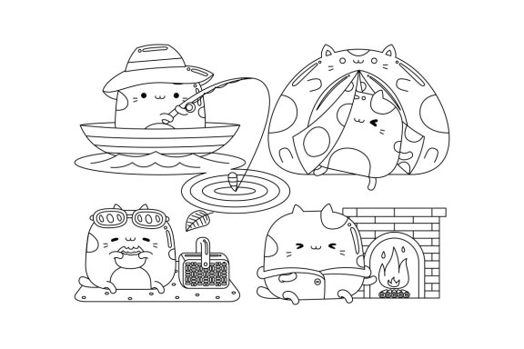 Cute Cat Character Line Art Pack #16