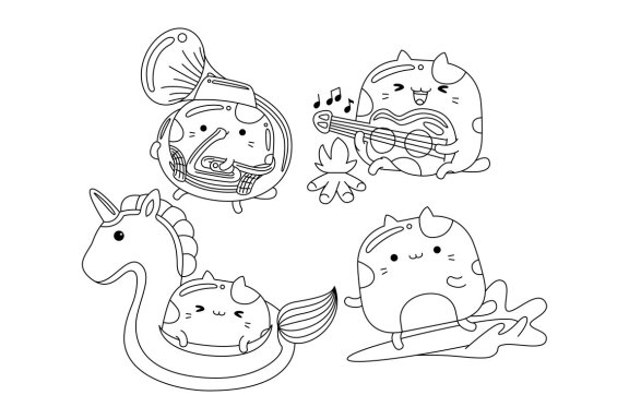 Cute Cat Character Line Art Pack #17