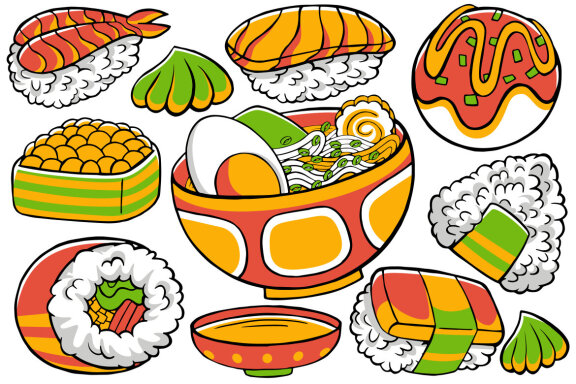 Japan Food Doodle Vector #01